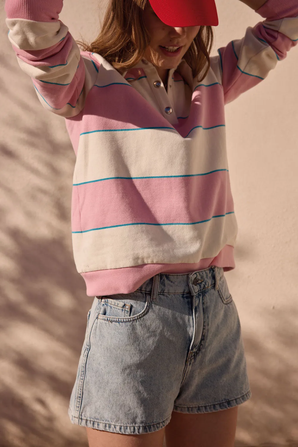 Sweat-shirt Diego rayures rose clair