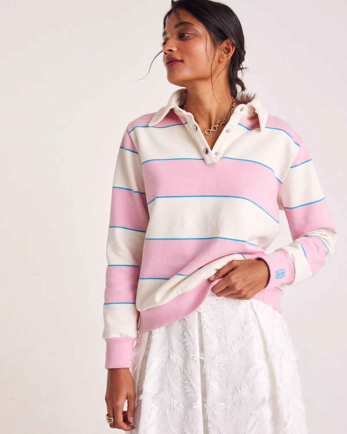 Sweat-shirt Diego rayures rose clair