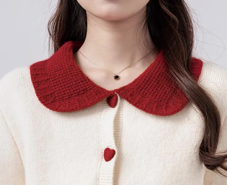 Sweetheart Cropped Cardigan (White/Red)