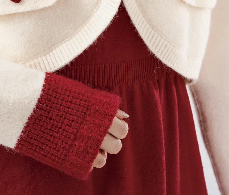 Sweetheart Cropped Cardigan (White/Red)