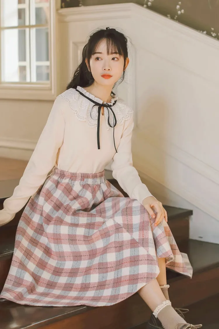 Tartan Plaid Circle Midi Skirt (3 Colors)