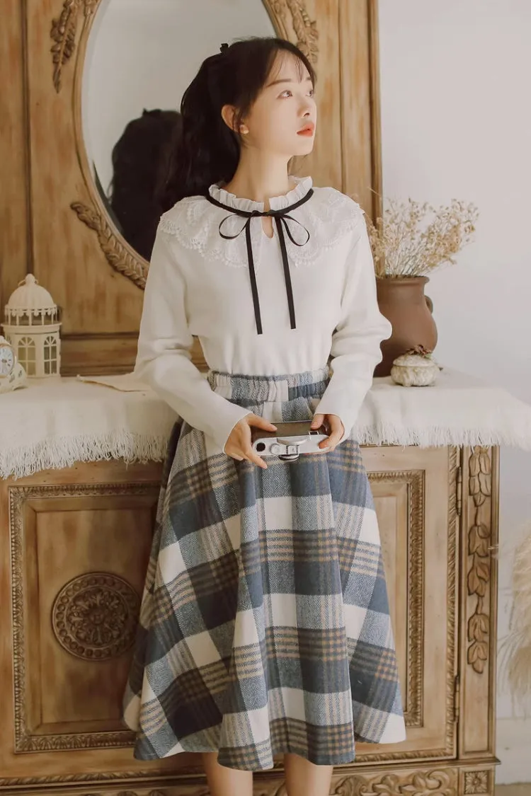 Tartan Plaid Circle Midi Skirt (3 Colors)