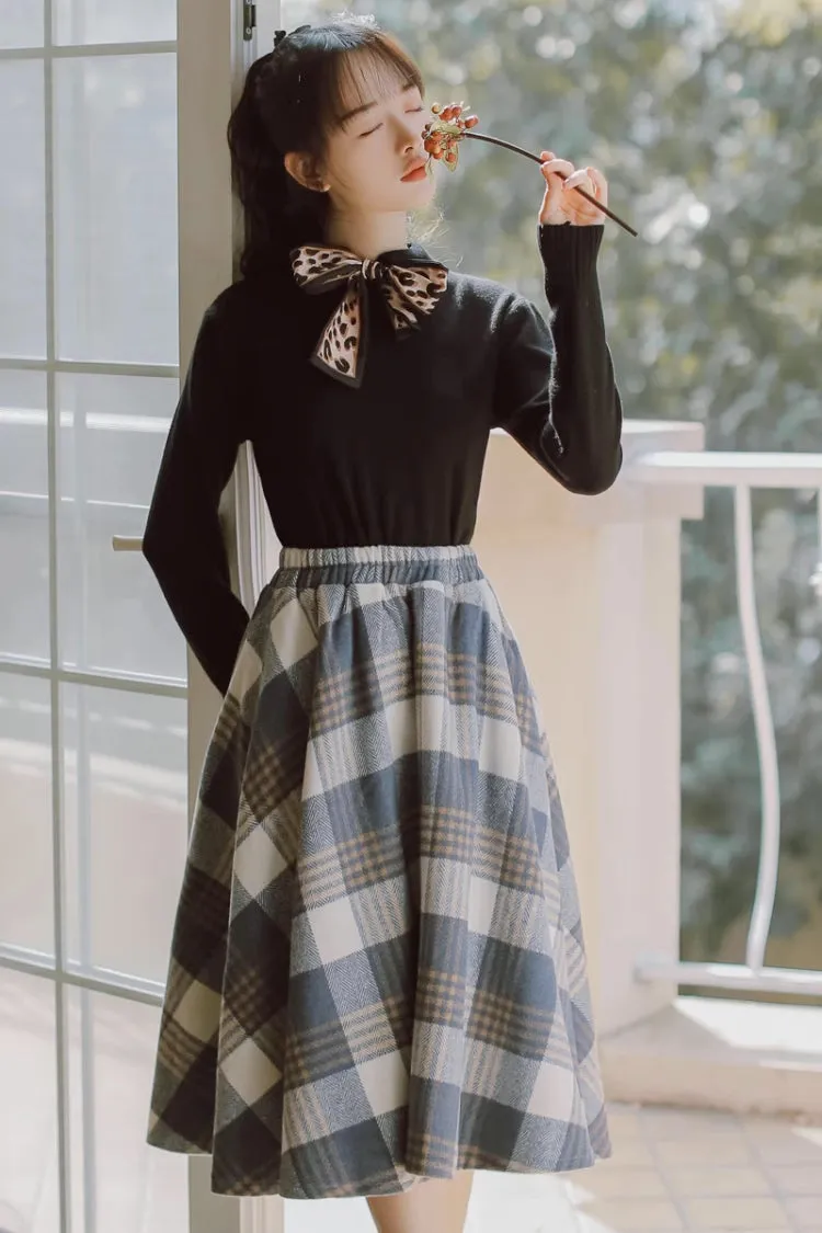 Tartan Plaid Circle Midi Skirt (3 Colors)