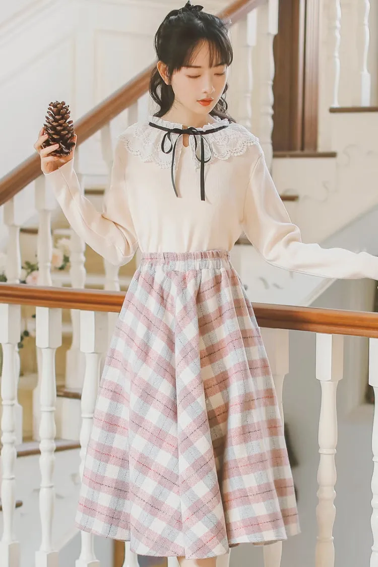 Tartan Plaid Circle Midi Skirt (3 Colors)