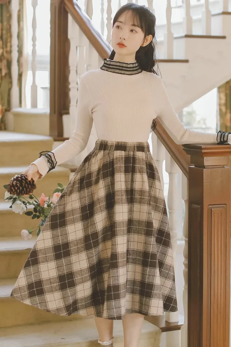 Tartan Plaid Circle Midi Skirt (3 Colors)