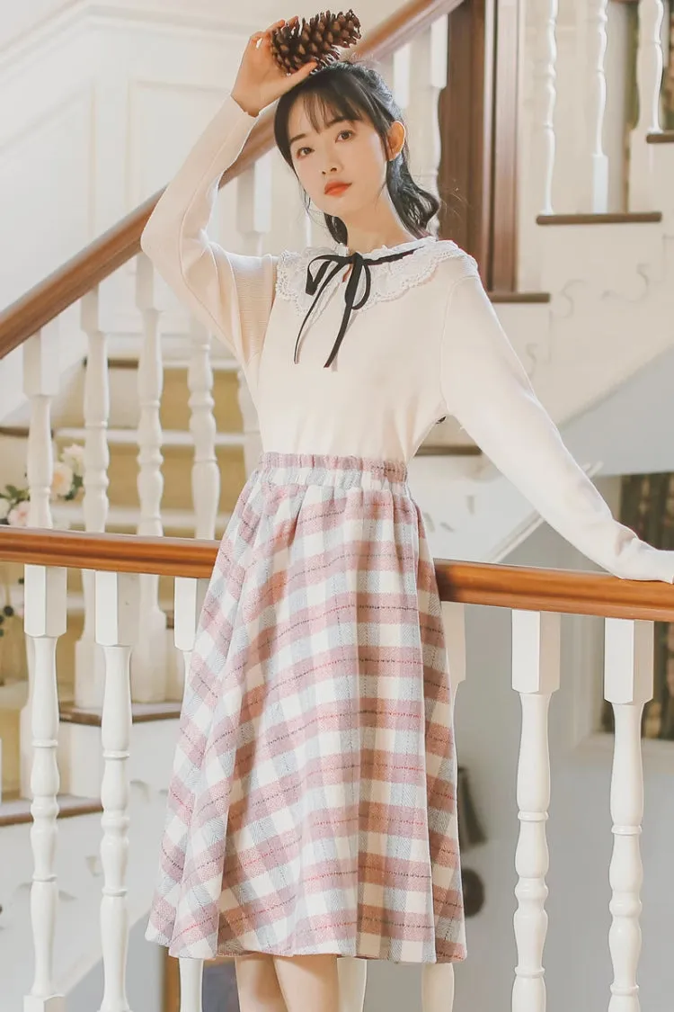 Tartan Plaid Circle Midi Skirt (3 Colors)