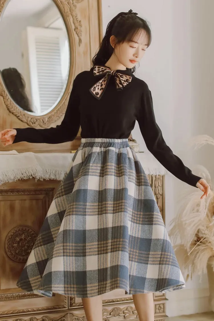 Tartan Plaid Circle Midi Skirt (3 Colors)