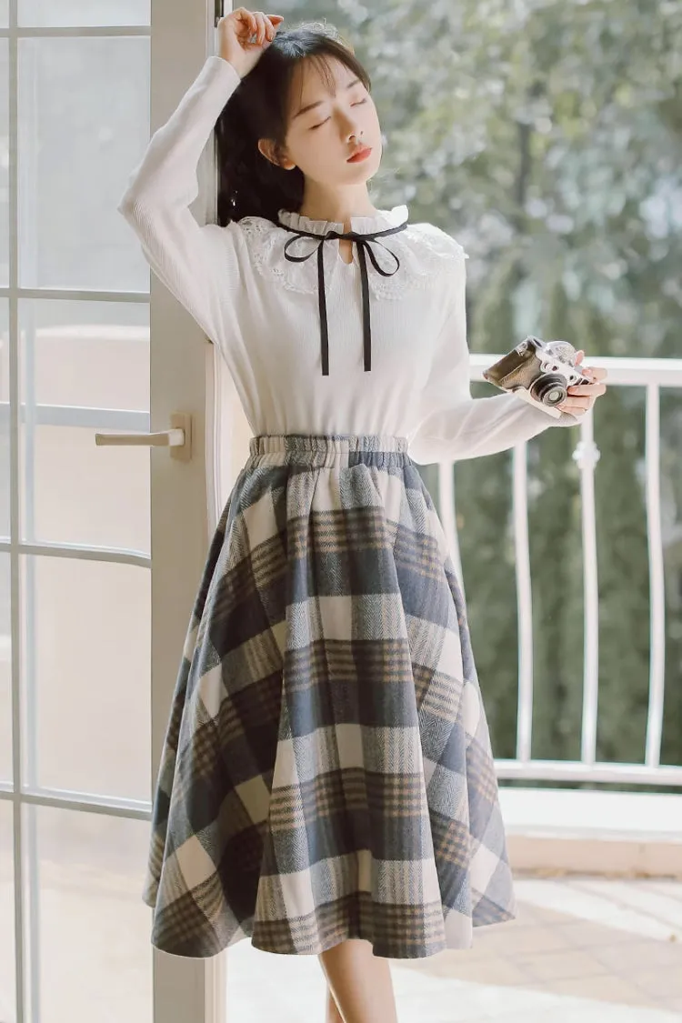Tartan Plaid Circle Midi Skirt (3 Colors)
