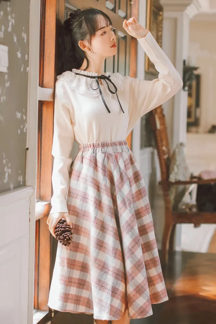 Tartan Plaid Circle Midi Skirt (3 Colors)