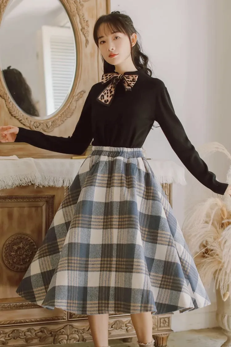 Tartan Plaid Circle Midi Skirt (3 Colors)