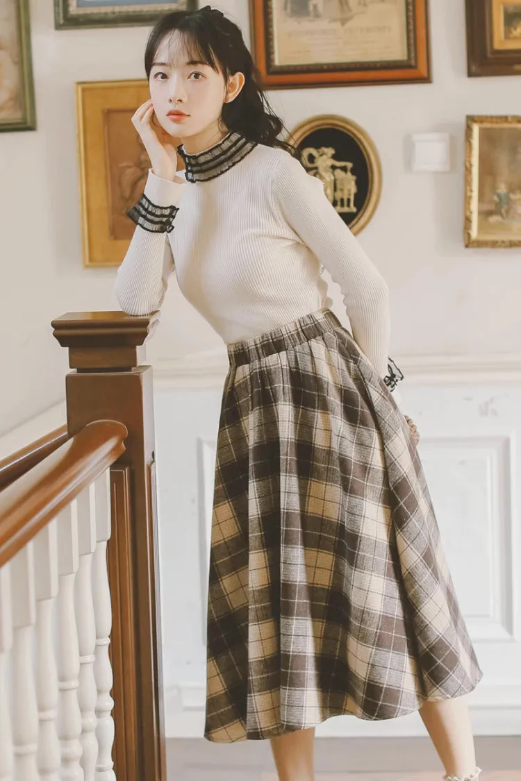 Tartan Plaid Circle Midi Skirt (3 Colors)