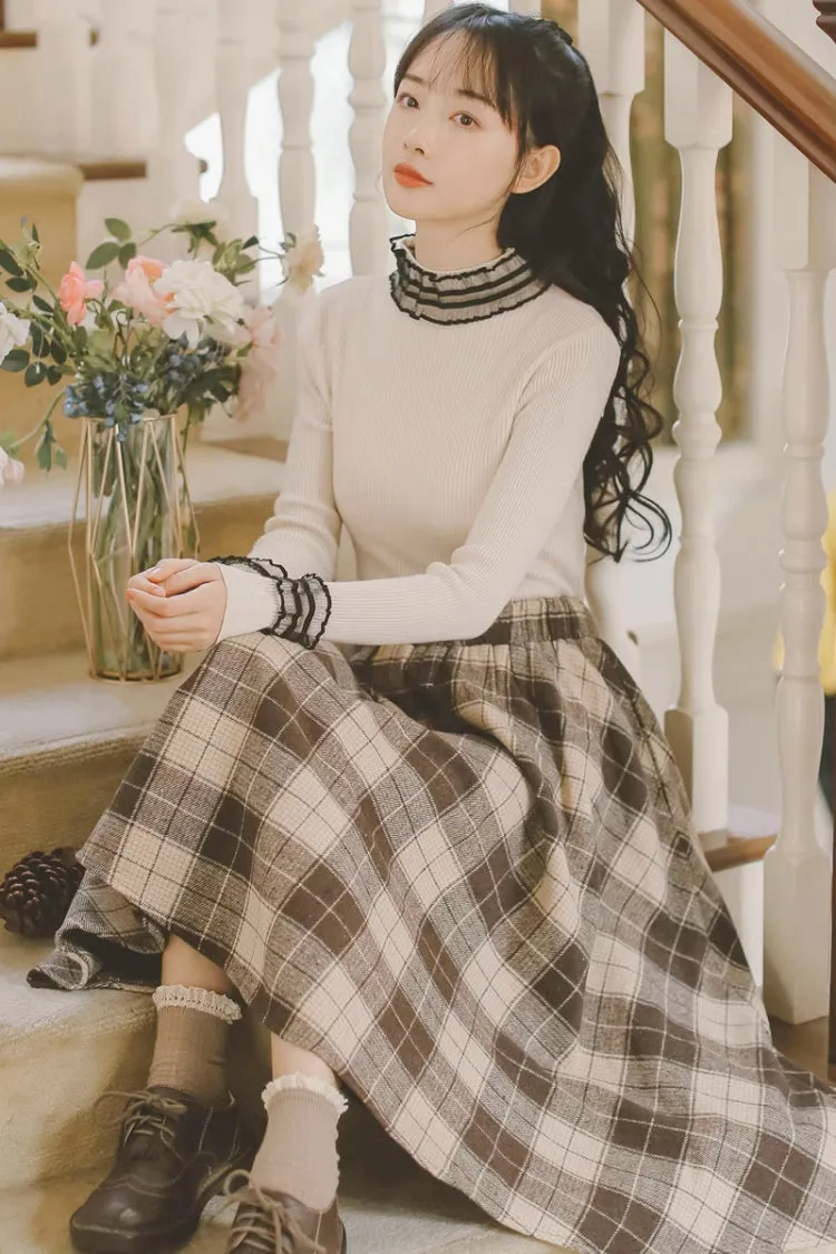 Tartan Plaid Circle Midi Skirt (3 Colors)