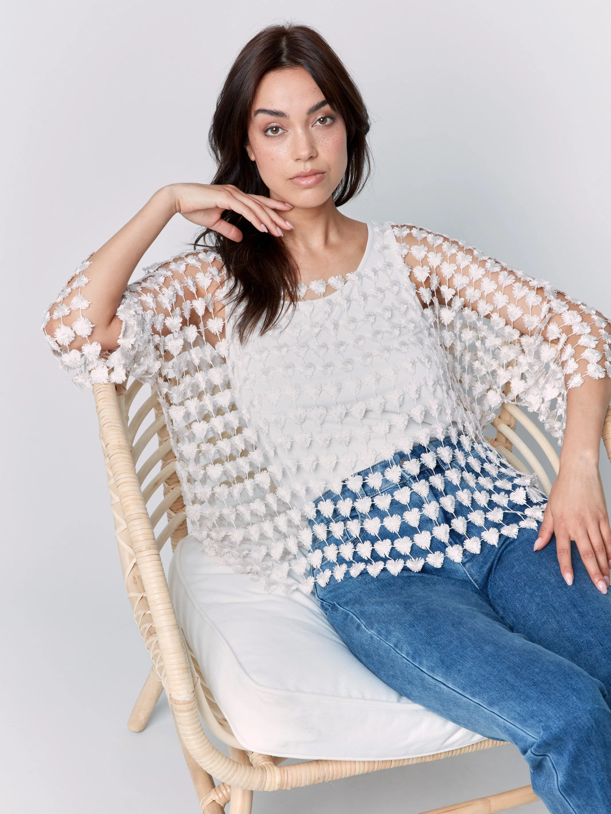 Textured Crochet Heart Top - Natural