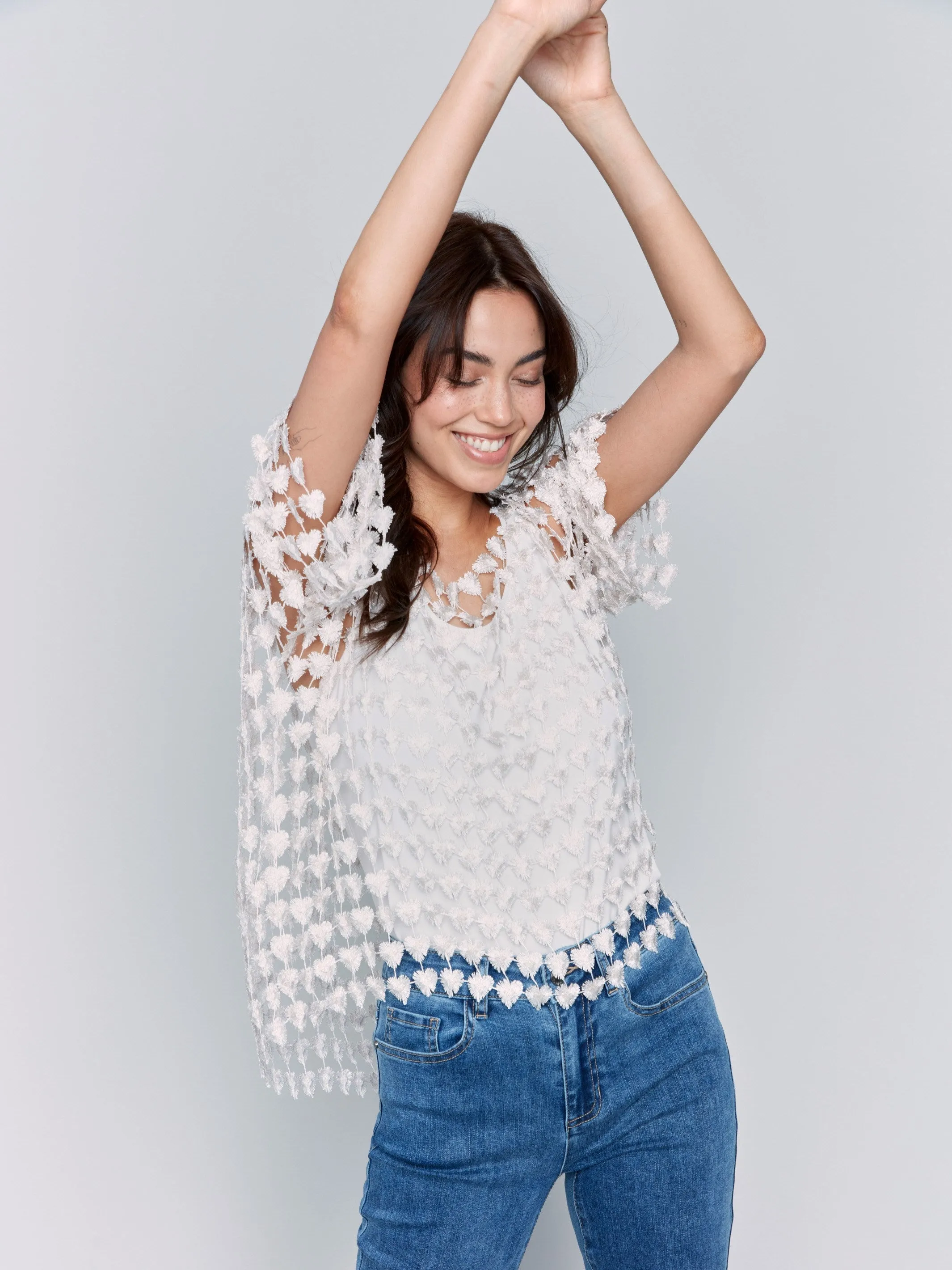 Textured Crochet Heart Top - Natural