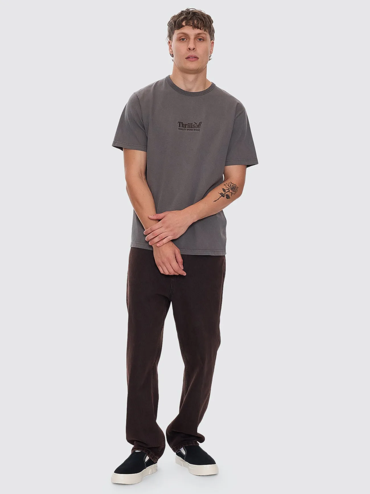Thrills Workwear Embro Merch Fit Tee - Charcoal Rose