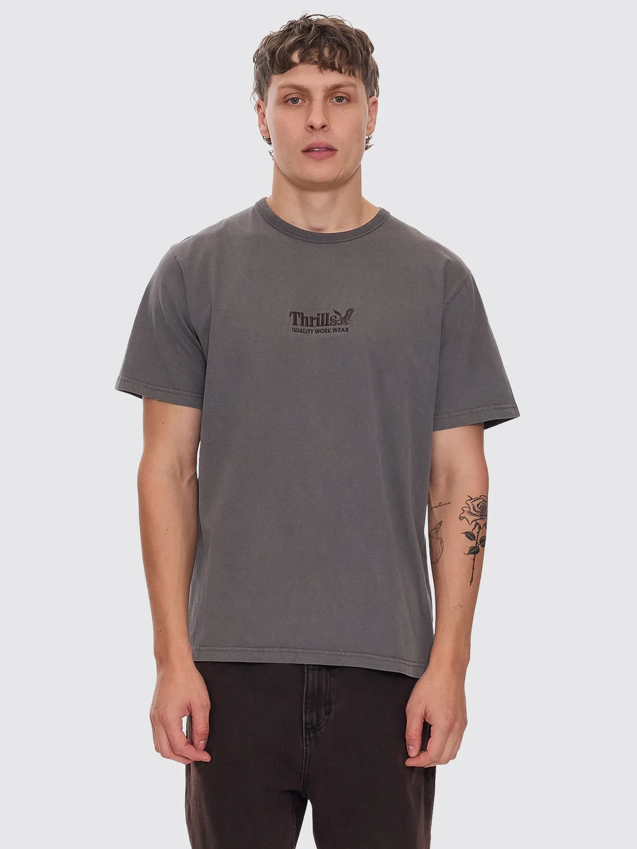 Thrills Workwear Embro Merch Fit Tee - Charcoal Rose