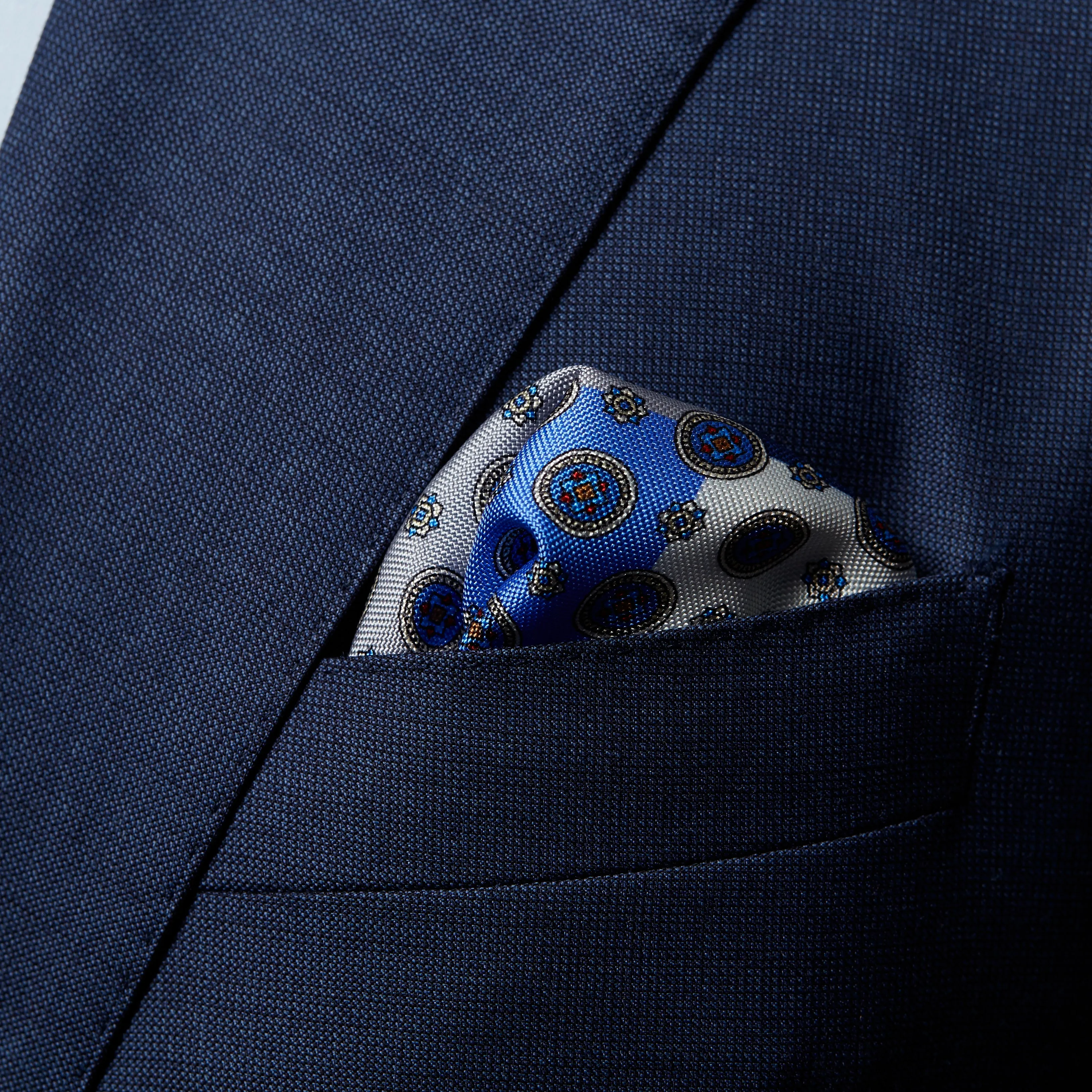 Tile Silk Pocket Square - Navy