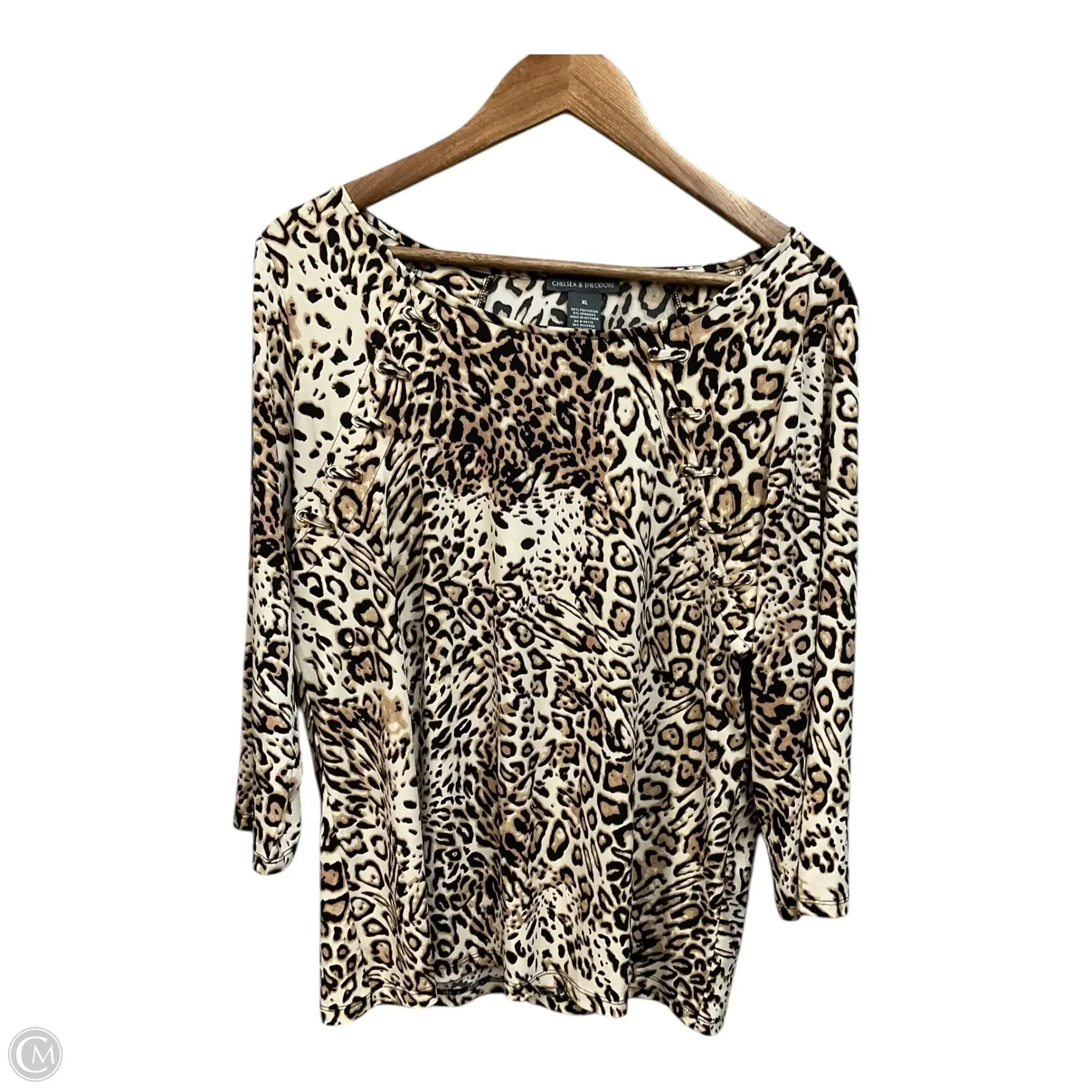 Top 3/4 Sleeve By Chelsea And Theodore In Animal Print, Size: Xl