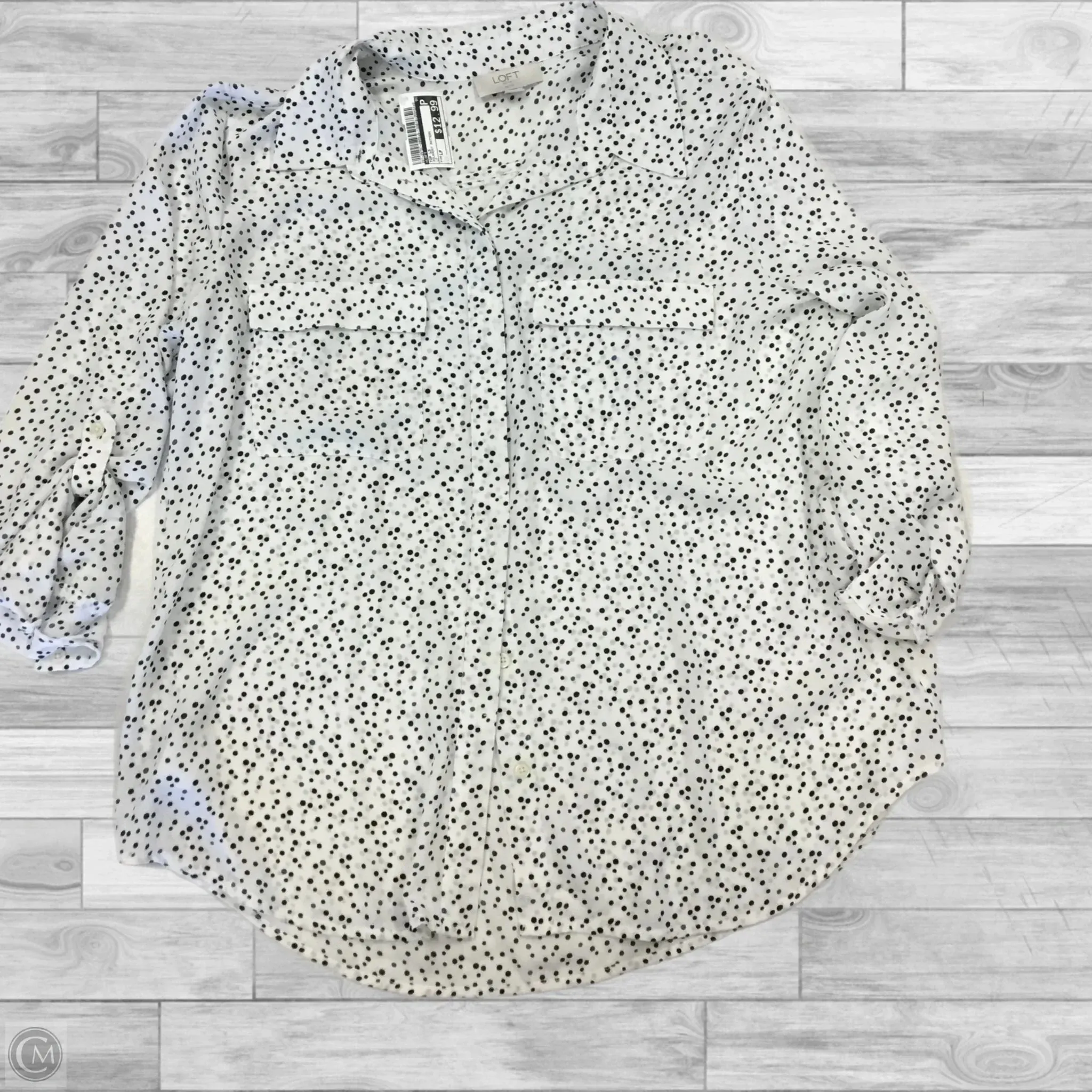 Top Long Sleeve By Loft In Polkadot Pattern, Size: Lp