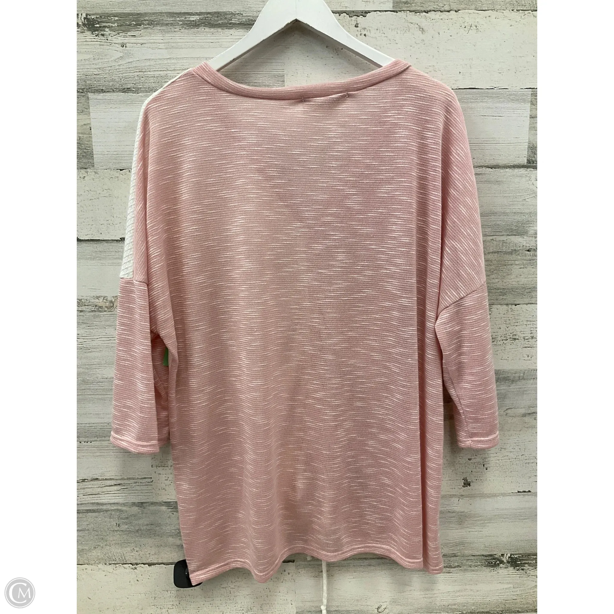 Top Short Sleeve By Haptics In Pink & White, Size: 1x