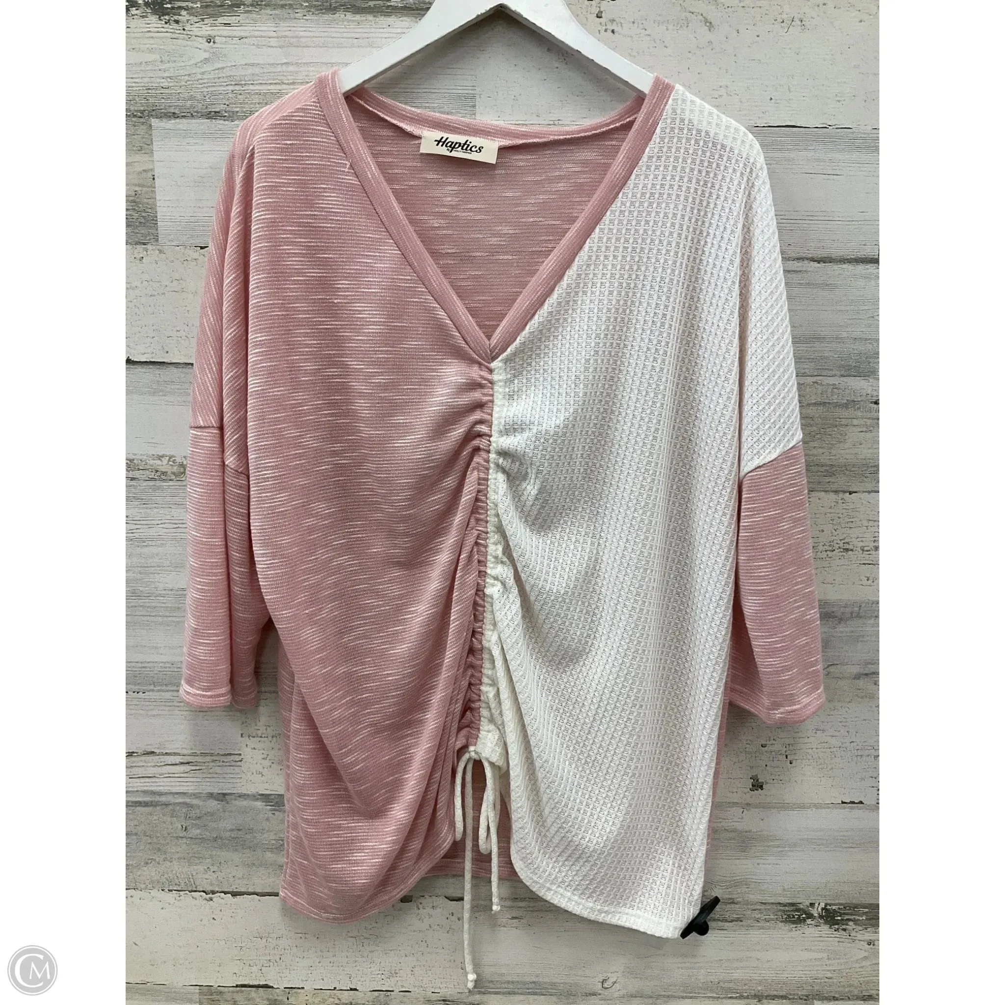 Top Short Sleeve By Haptics In Pink & White, Size: 1x