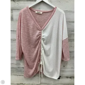 Top Short Sleeve By Haptics In Pink & White, Size: 1x