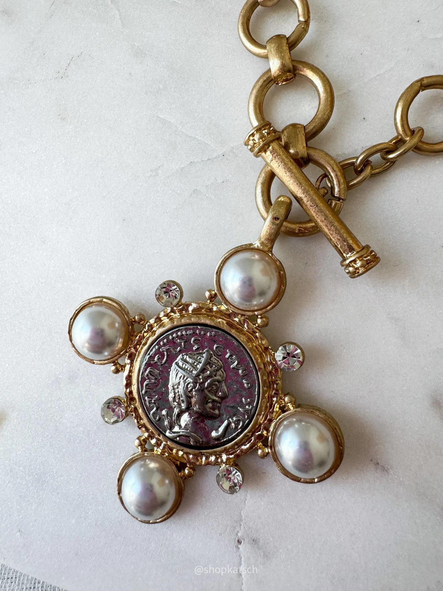 Vintage Coin Cross Statement Necklace