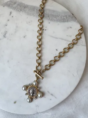 Vintage Coin Cross Statement Necklace