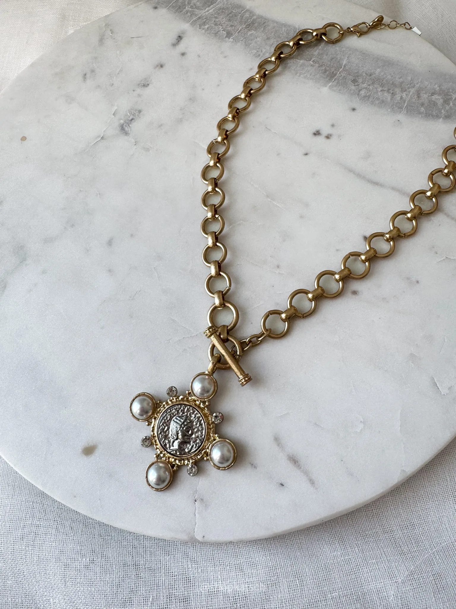 Vintage Coin Cross Statement Necklace
