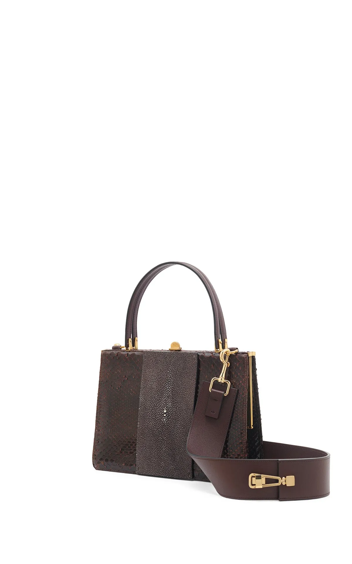 Vintage No.1 Bag in Chocolate Snakeskin & Black Stingray Leather