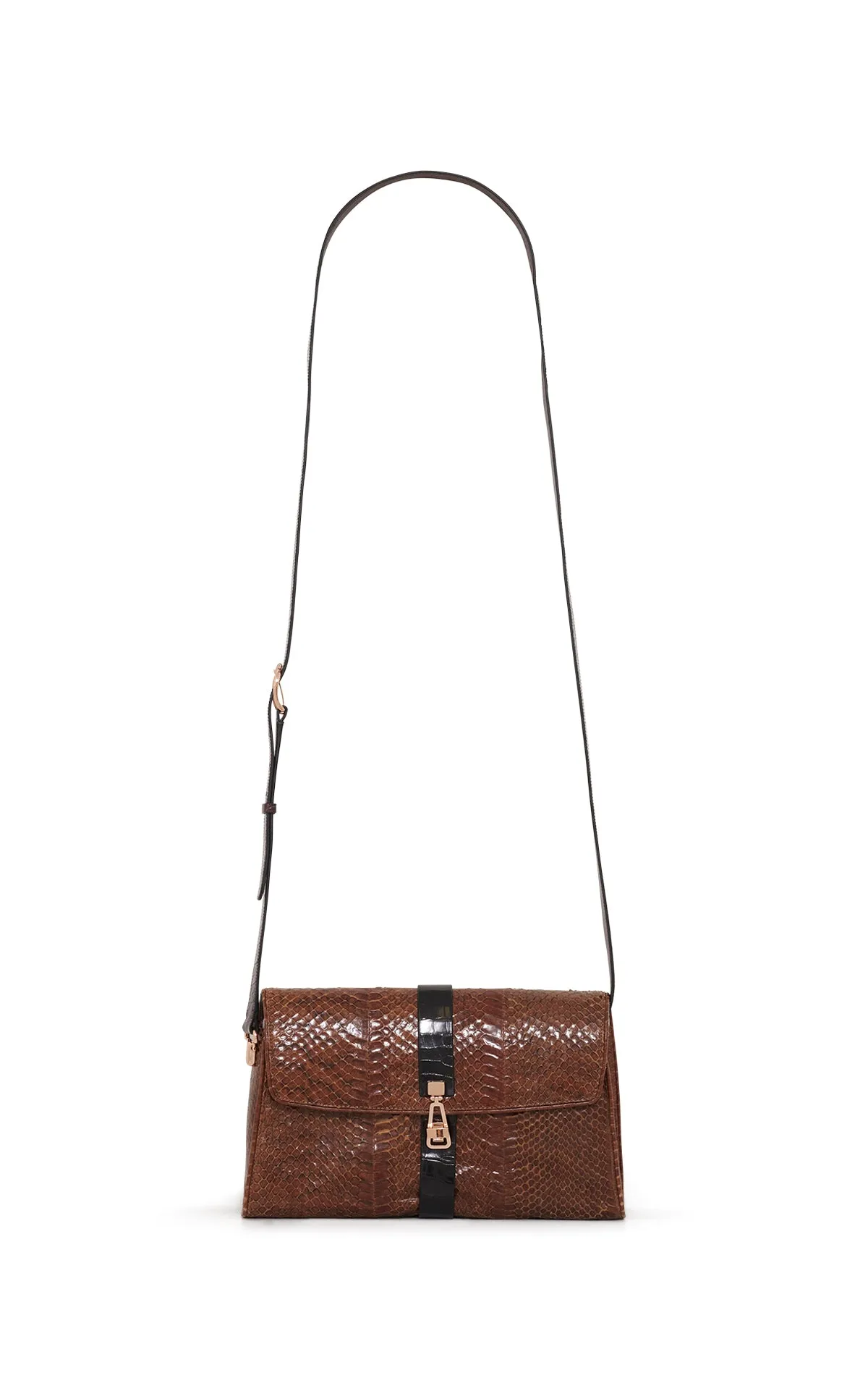 Vintage No.3 Bag in Cognac Snakeskin & Black Crocodile Leather
