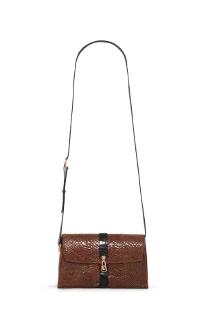 Vintage No.3 Bag in Cognac Snakeskin & Black Crocodile Leather