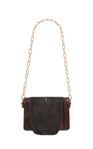 Vintage No.8 Bag in Chocolate Snakeskin & Black Stingray Leather