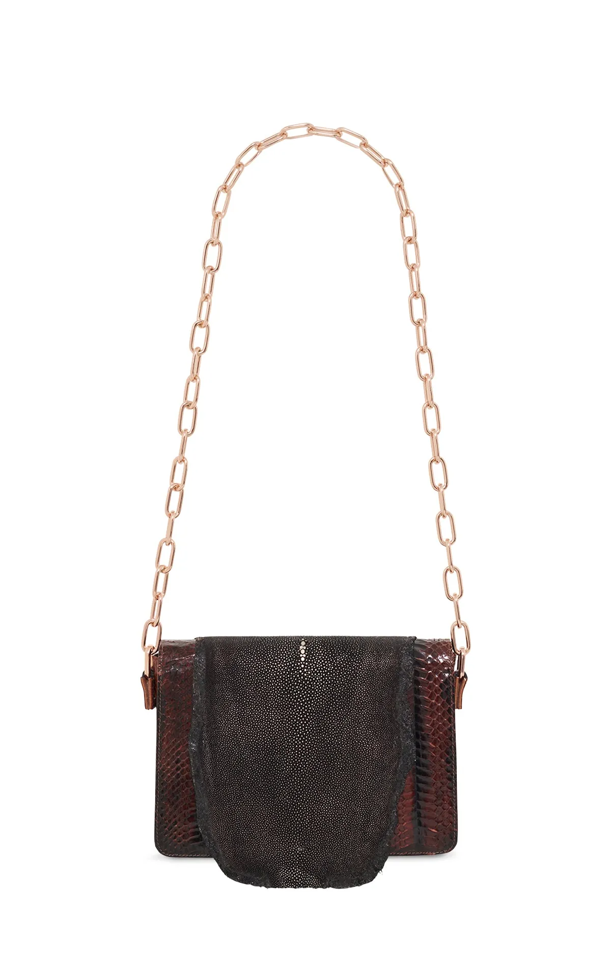 Vintage No.8 Bag in Chocolate Snakeskin & Black Stingray Leather