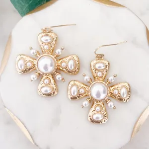 Vintage Pearl Cross Earrings
