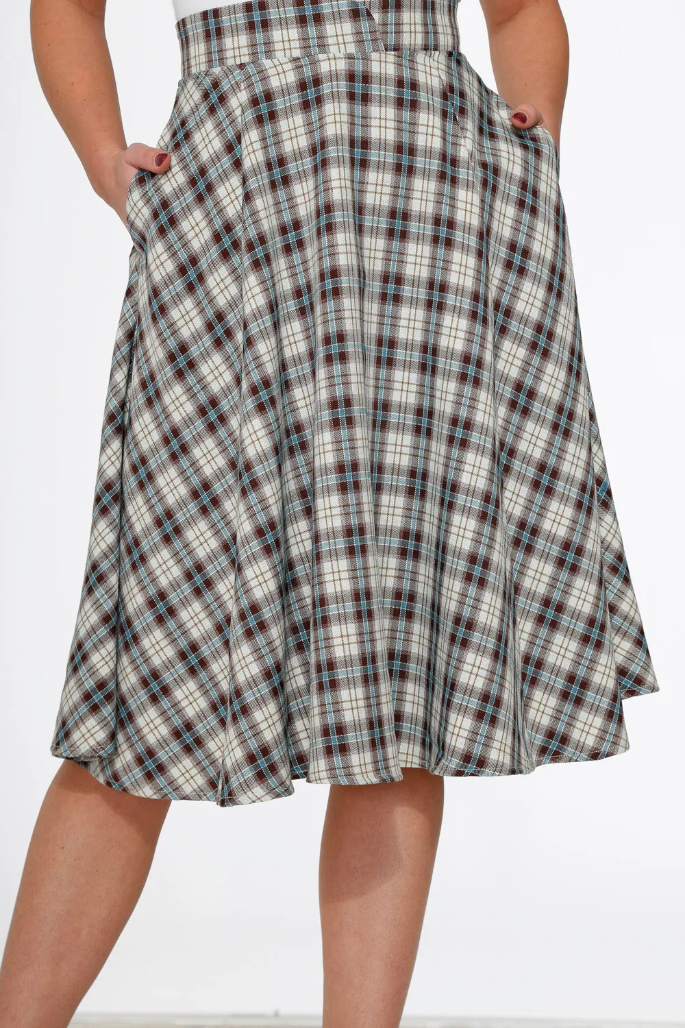 White & Brown Plaid Swing Skirt
