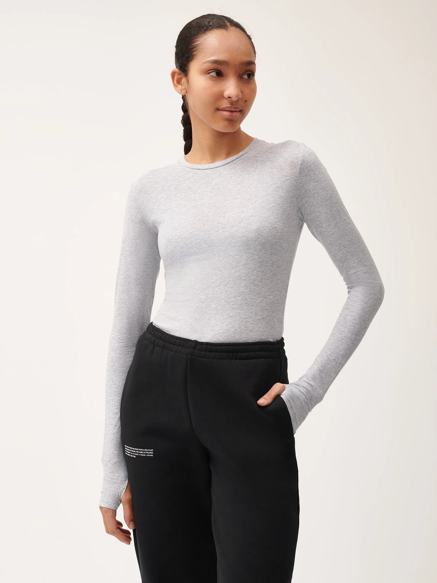 Womens 365 Cotton-Stretch Long-Sleeved Top—grey-marl