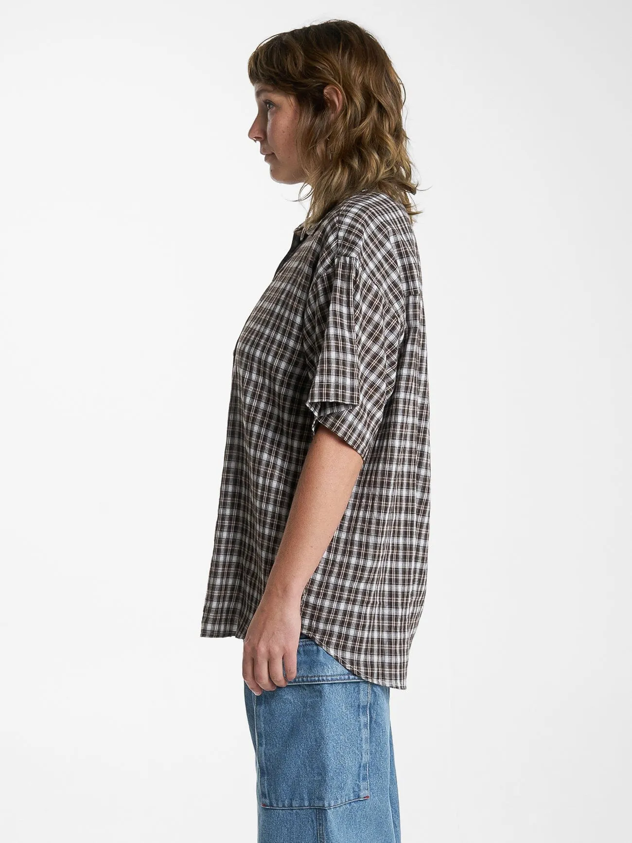 Womens Hard Yakka X Thrills Short Sleeve Check Shirt - Postal Brown