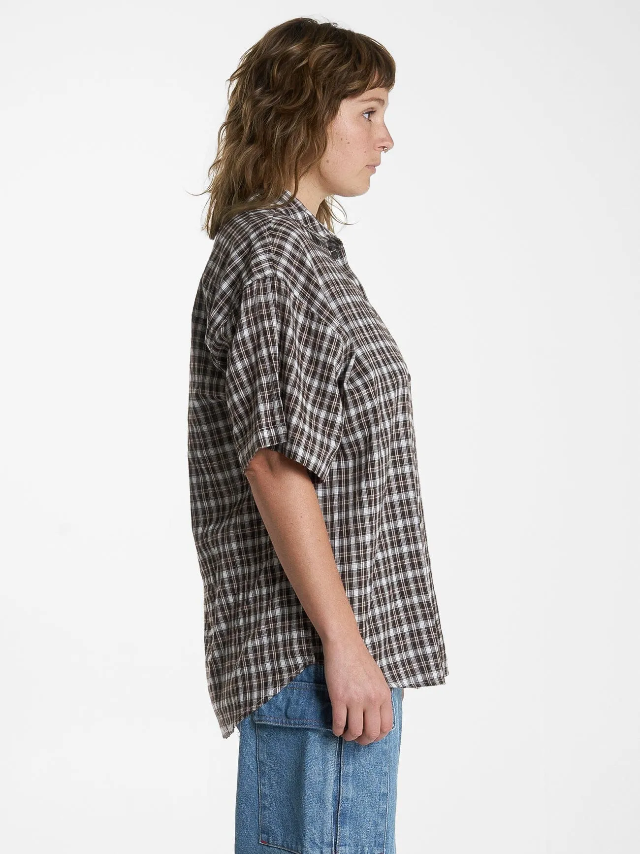Womens Hard Yakka X Thrills Short Sleeve Check Shirt - Postal Brown