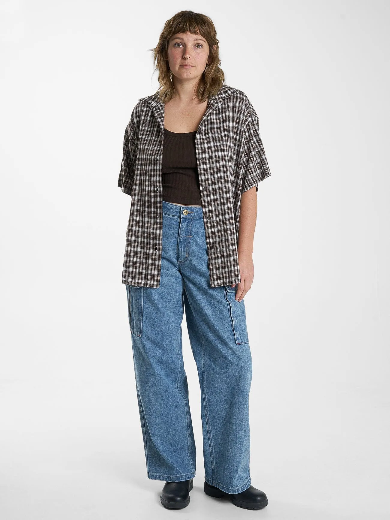 Womens Hard Yakka X Thrills Short Sleeve Check Shirt - Postal Brown