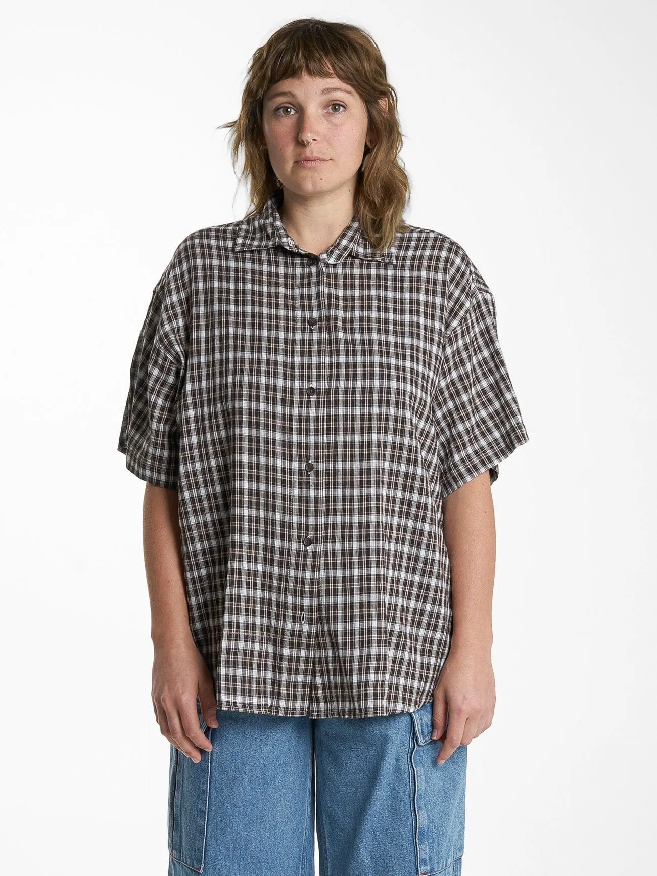 Womens Hard Yakka X Thrills Short Sleeve Check Shirt - Postal Brown