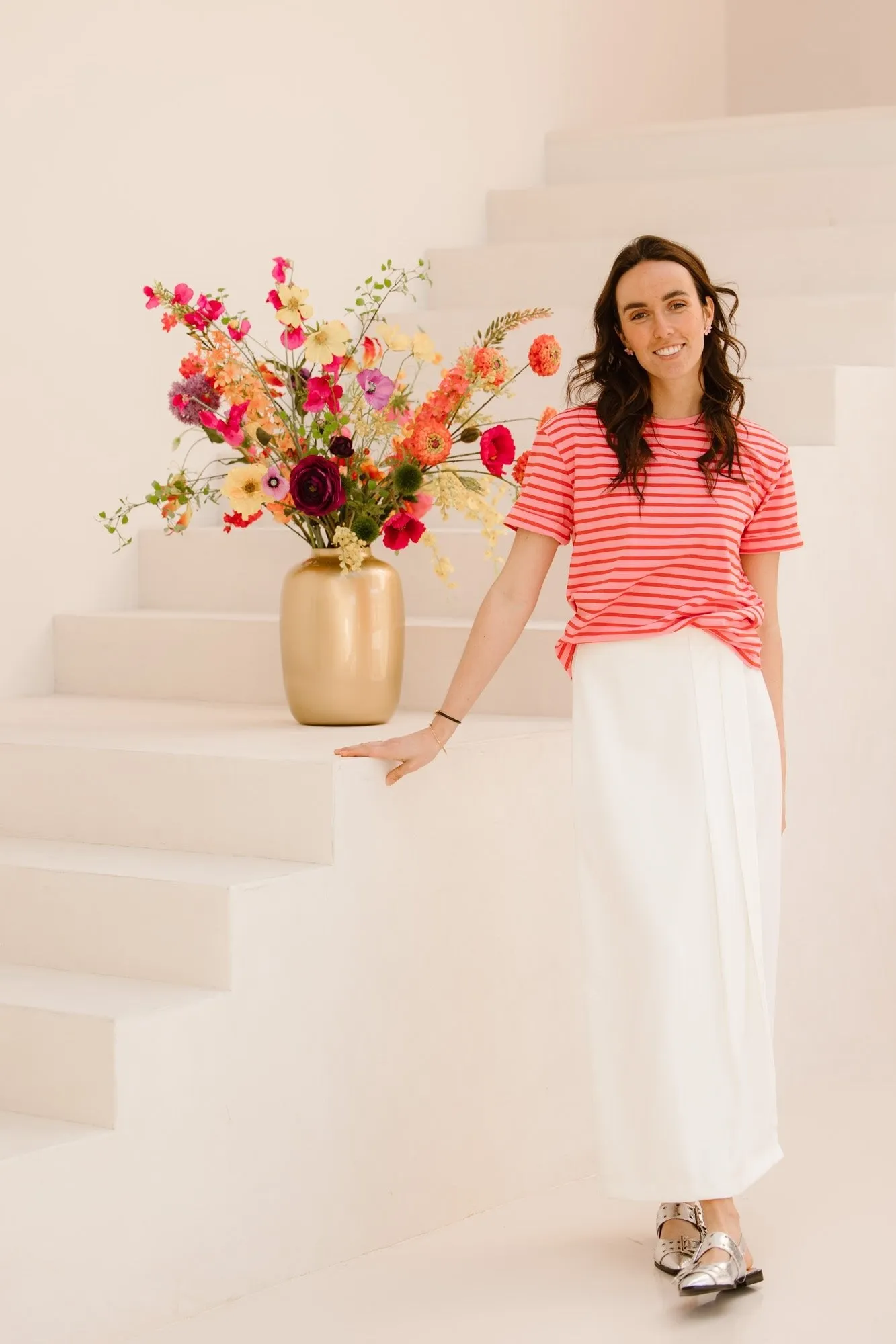 Xelly rood/roze streep shirt