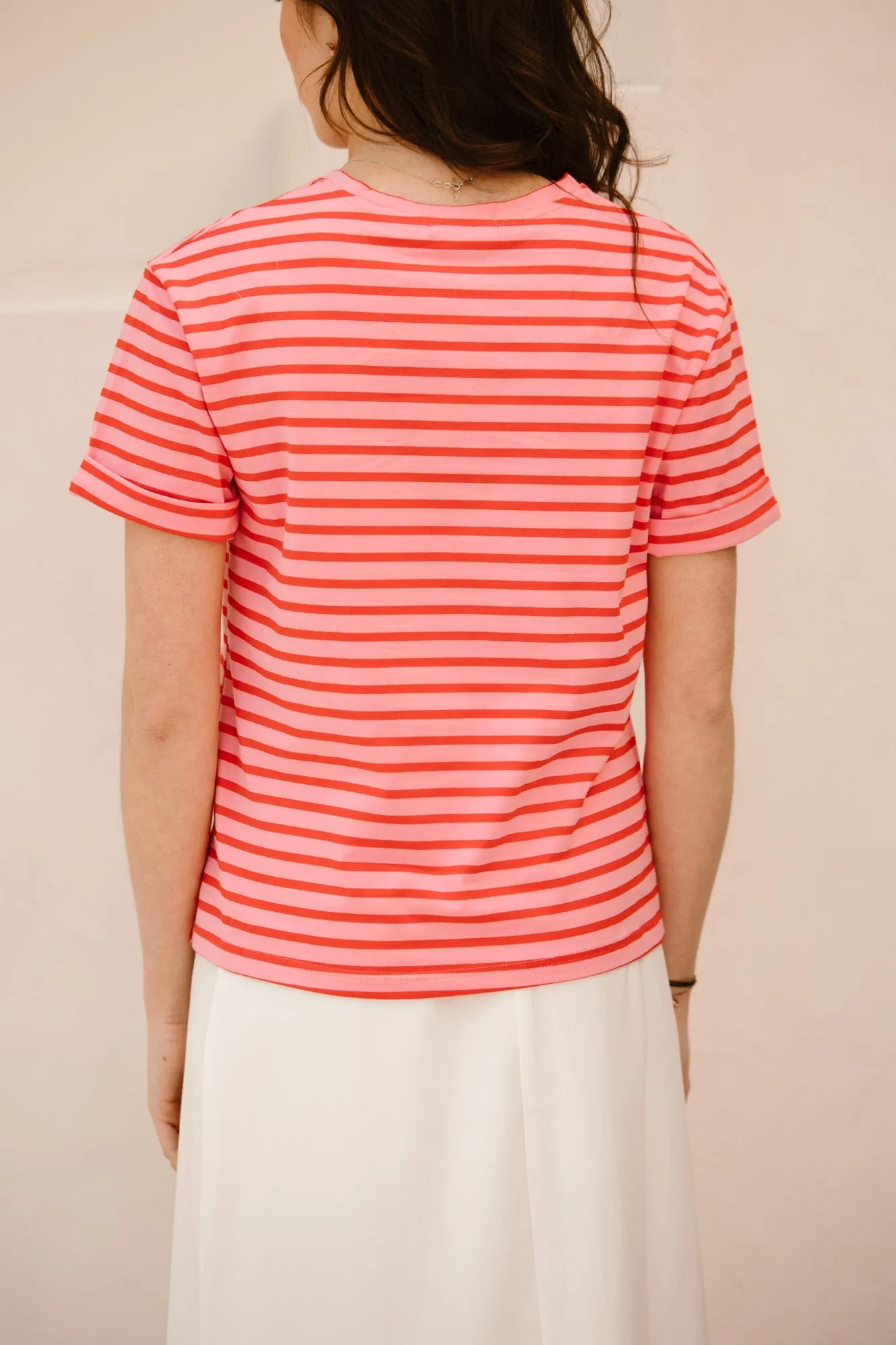 Xelly rood/roze streep shirt