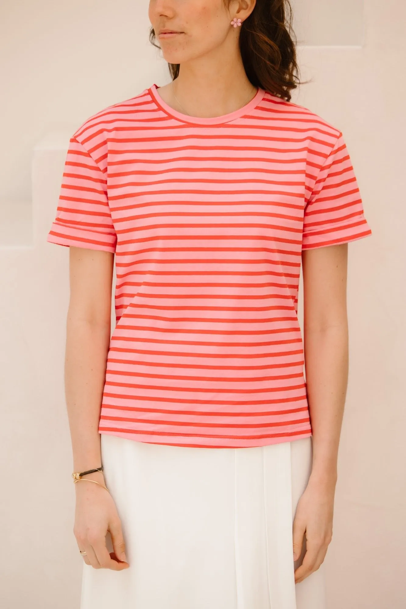 Xelly rood/roze streep shirt