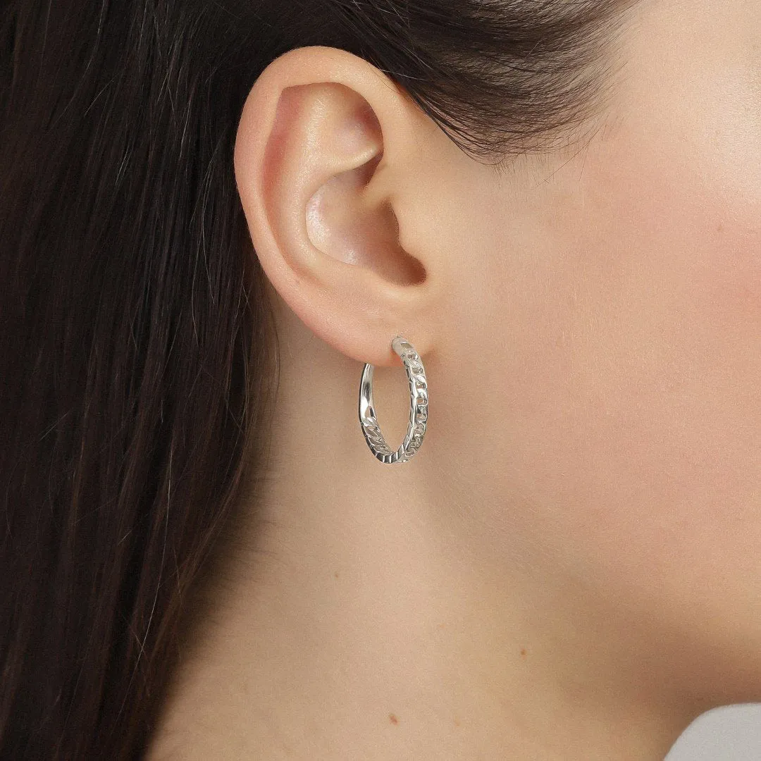 Yggdrasil Silver Plated Chain Hoops