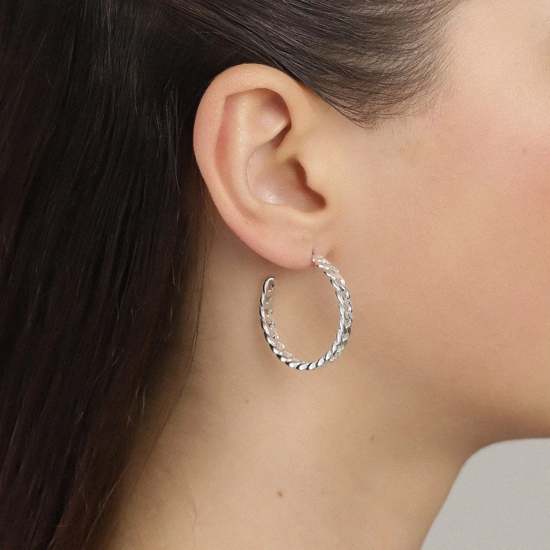 Yggdrasil Silver Plated Large Chain Hoops