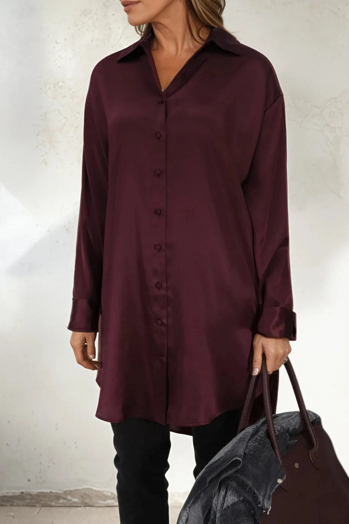 ZURI ONE-SIZE TUNIC IN SILK CHARMEUSE BORDEAUX